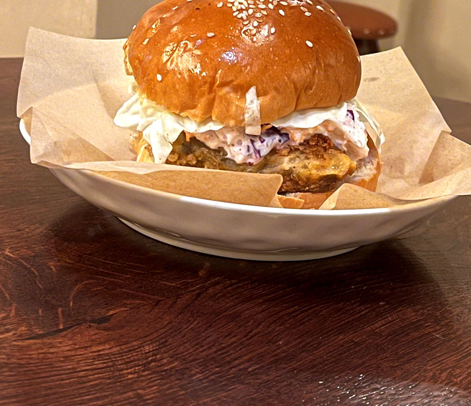 Crispy fish cutter sandwich with slaw