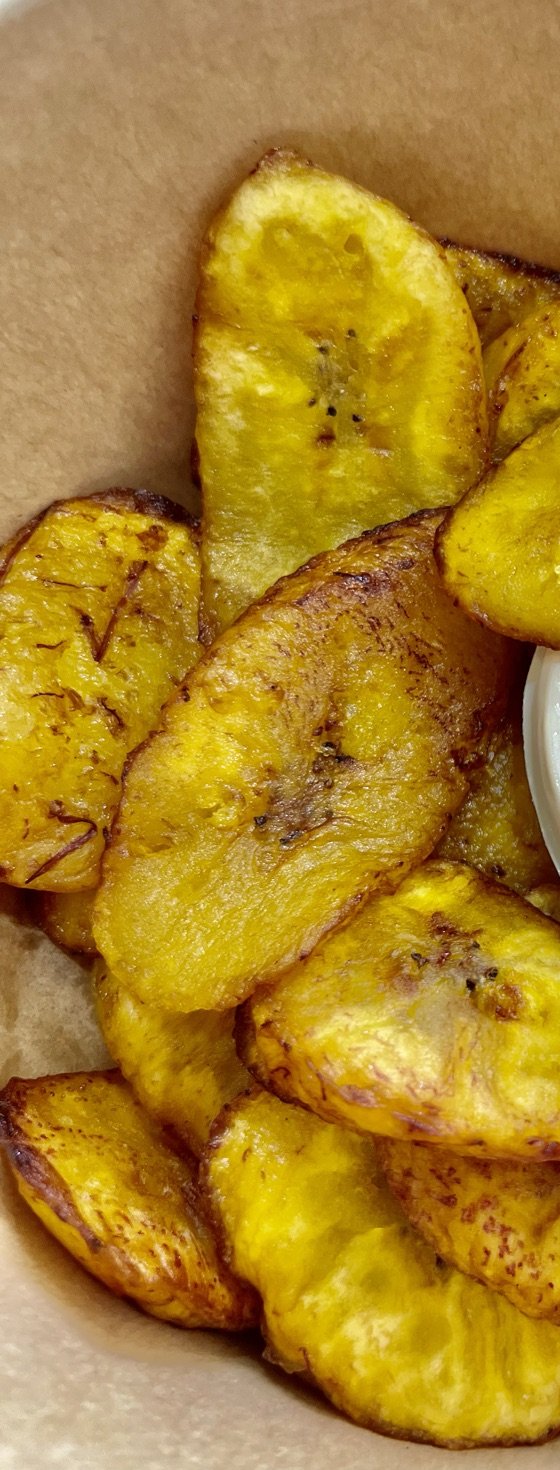 Golden fried plantain wedges
